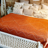 Orange and White Zigzag Pattern Woven Cotton Throw with Tassel Edge | 130×200cm